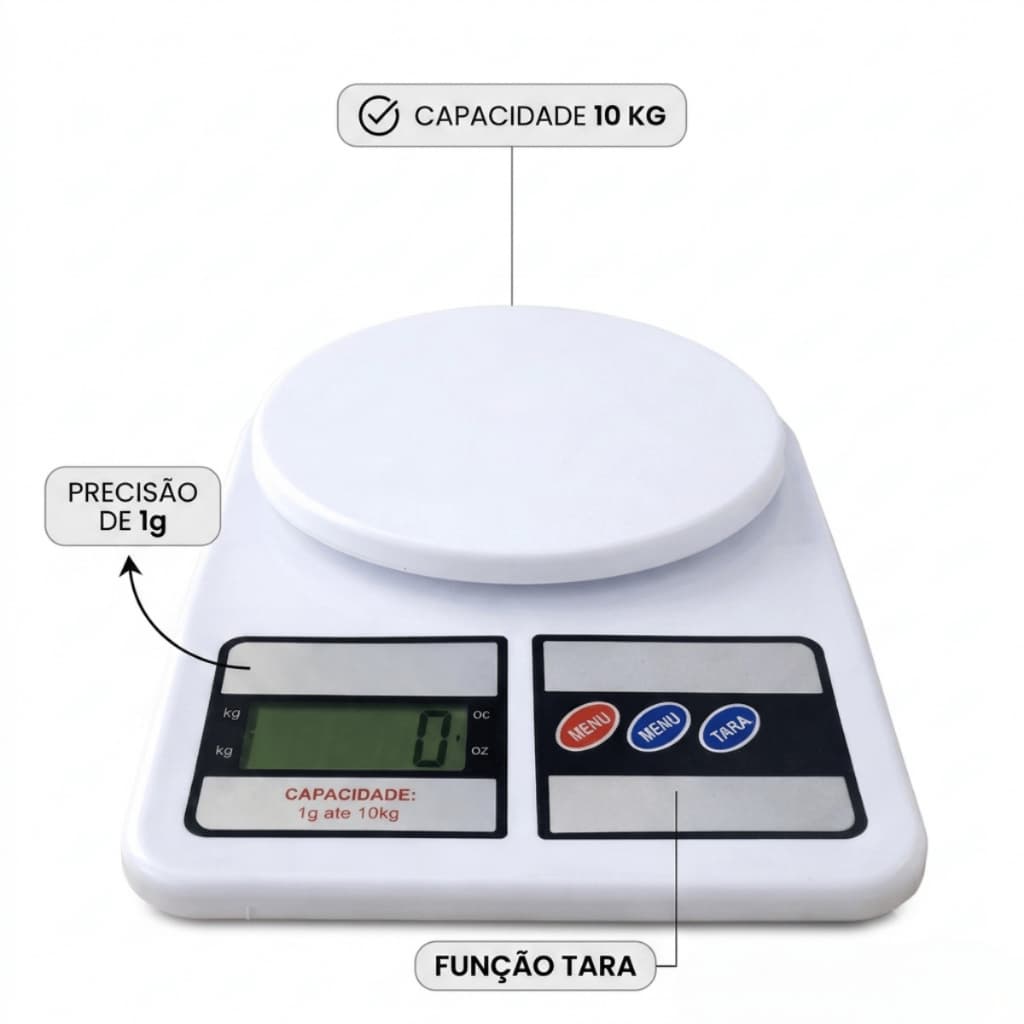 Balança Digital Cozinha Precisão Alta Até 10kg Compacta Portátil Fácil Uso