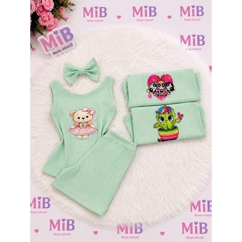 9 itens ( 3 blusa regata baby + 3 short + 3 laço de cabelo)veste 1/2 anos tamanho único