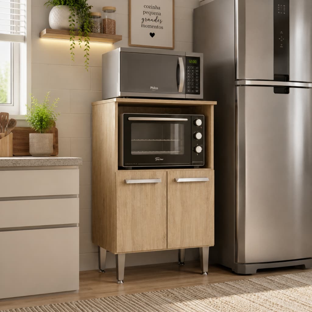 Armário Multiuso De Cozinha Para Micro-ondas E Forno Slim 2 Portas Nature - Trio Casa