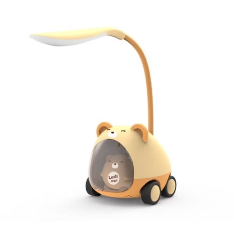 Luminária Infantil Articulável Led Carro Fofo Abajur Porta Treco Lápis Apontador Mesa Escritório