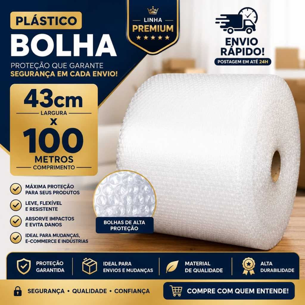 Plástico Bolha 43x100 Metros Alta Qualidade Proteção - ENVIO RÁPIDO - Ideal para E-COMMERCE, Mudança