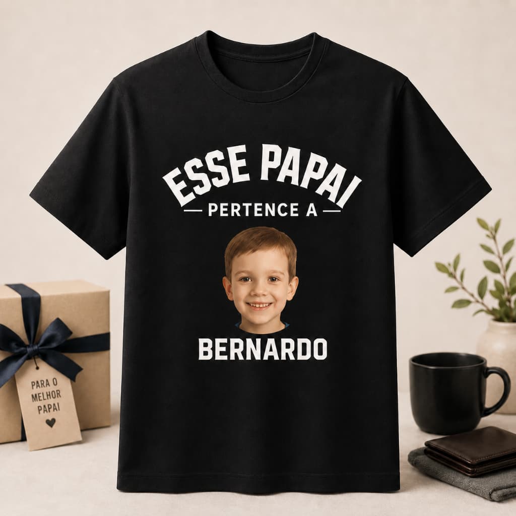 Camiseta Esse Papai Pertence a [Nome do Filho] Personalizada com Foto – Presente Criativo Dia dos Pais