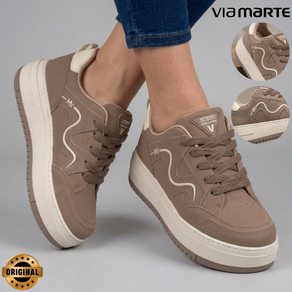 Tênis Feminino Via Marte Casual Plataforma Flatform Confortável Napa Original Dia a Dia