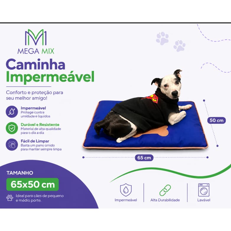 Cama Pet 50x65cm Impermável, cores variadas