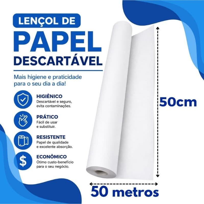 Lençol de Papel Descartável 50cm x 50m – Kits com 3, 5, 6, 10, 12  Rolos | Alto Rendimento