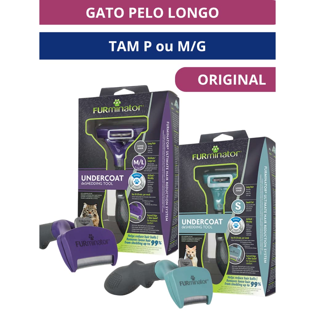 Escova Furminator para Gato de Pelo Longo - Tamanho P ou M/G