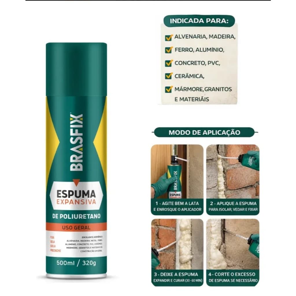 Kit 2 Espumas Expansivas De Pu Poliuretano 500ml Profissional Fixa Preenche - Brasfix