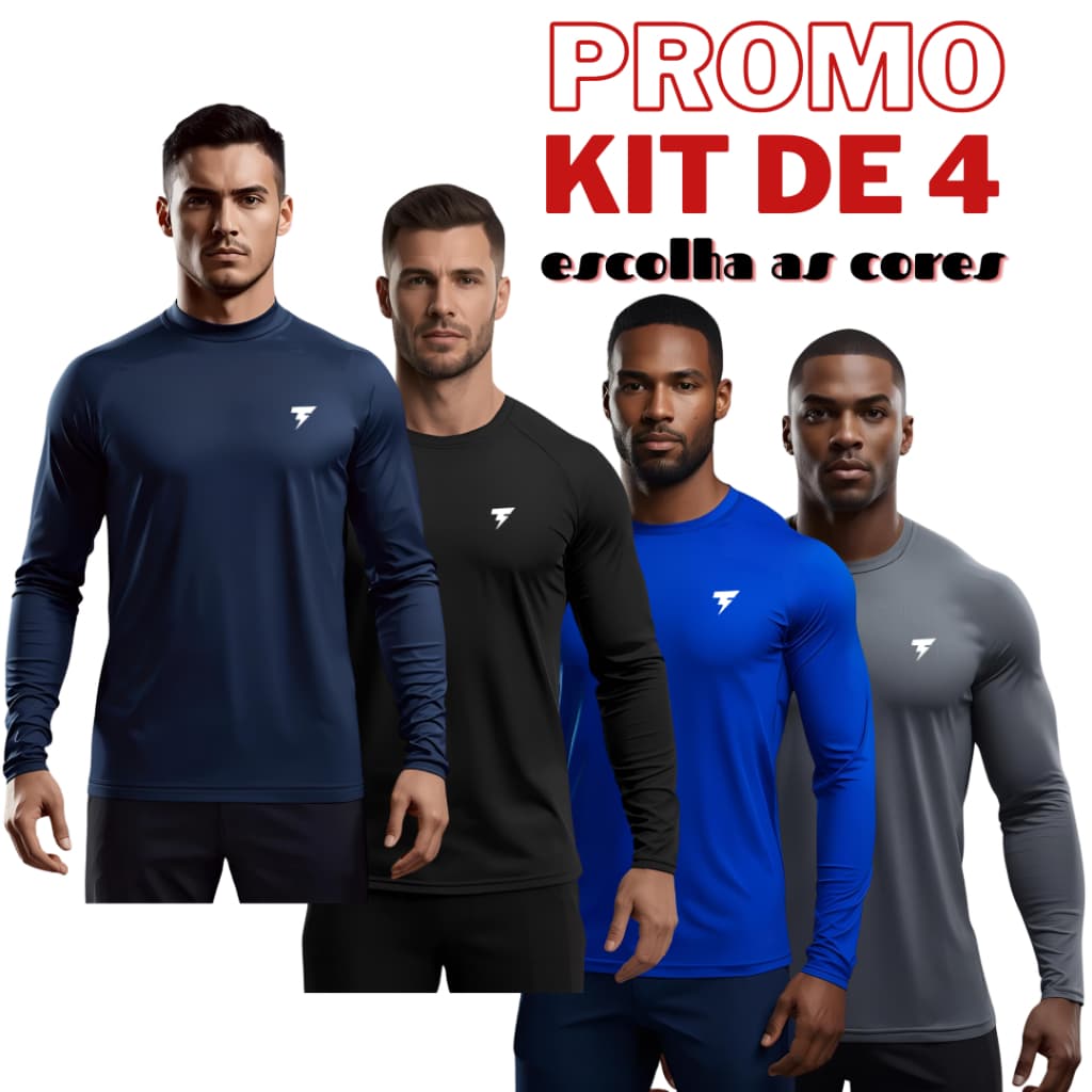 Promoção Kit 4 Camiseta Térmica Proteção Solar Uv 50+ Manga Longa Dry Fit Praia