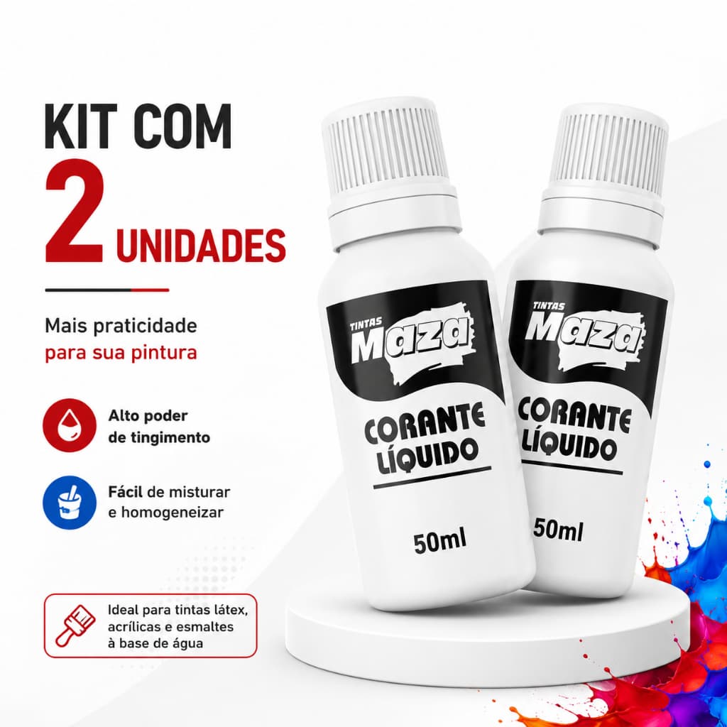 Kit 2 Unidades Corante Líquido Cores 50ml Maza