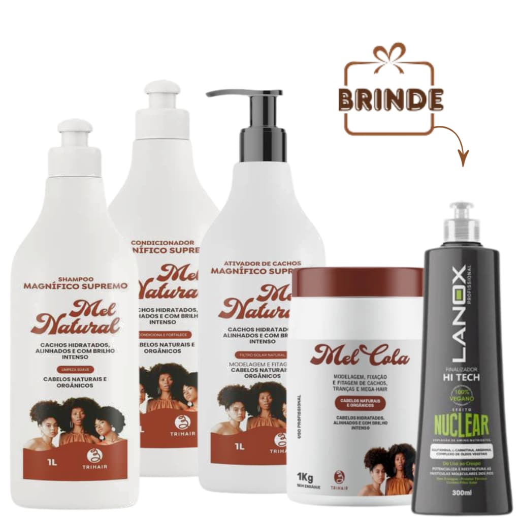 Kit Sh 1L + Cond 1L + Ativador 1L Mel Natural + Mel cola 1L
