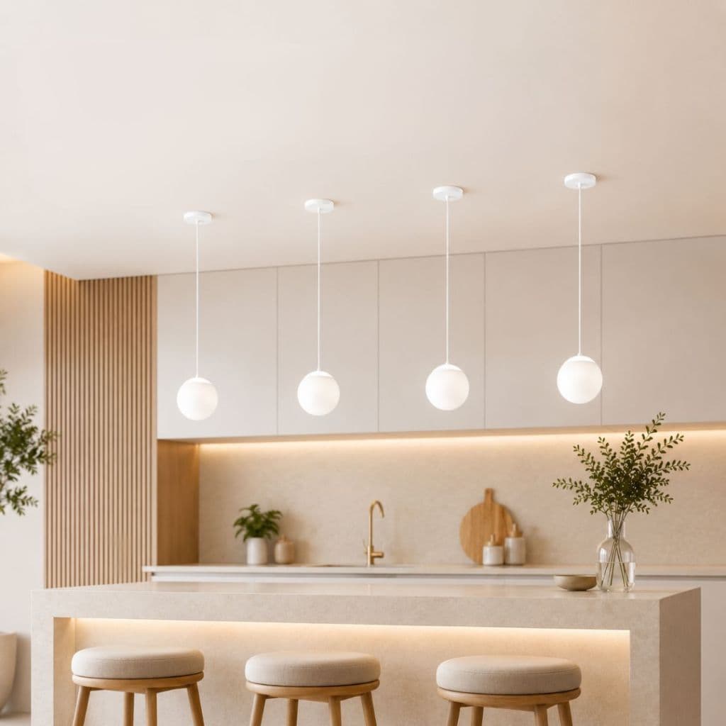 Kit 4 Lustre Pendente Luminária De Teto Fio Regulável Modelo Globo Jabuticaba em Alumínio Stuttgart Branco Sala Quarto