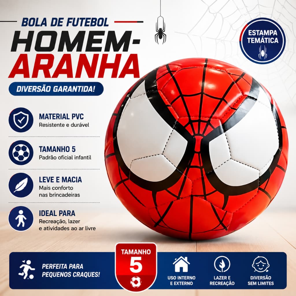 Bola de Futebol Infantil Homem-Aranha - Tamanho 5 em PVC | Estampa Temática | Recreação e Lazer
