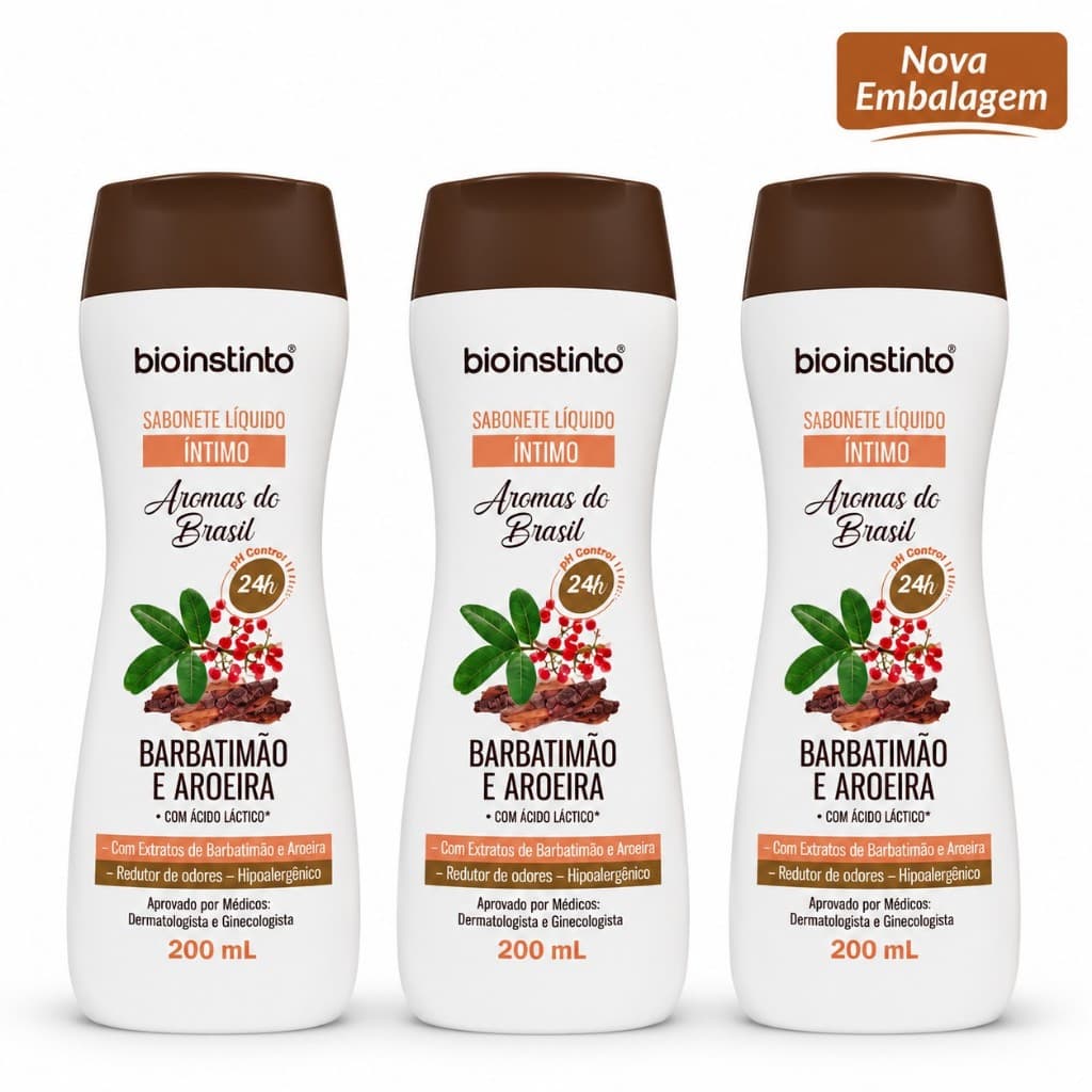 Kit 3 Sabonete Liquido Íntimo Barbatimão e Aroeira 200Ml - Bio Instinto