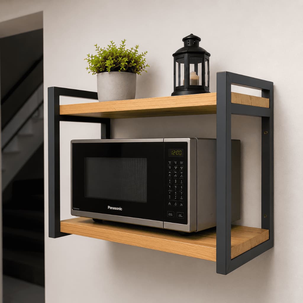 Prateleira Industrial Madeira Maciça 70x30cm Suporte Para Micro-ondas Cozinha