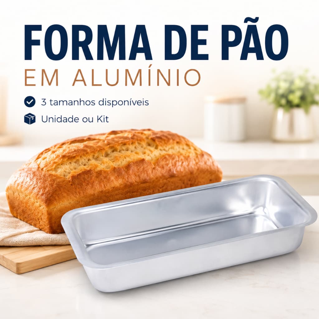 Forma de Pão em Alumínio | Assadeira Retangular para Pão Caseiro, Pão de Forma e Bolo Inglês