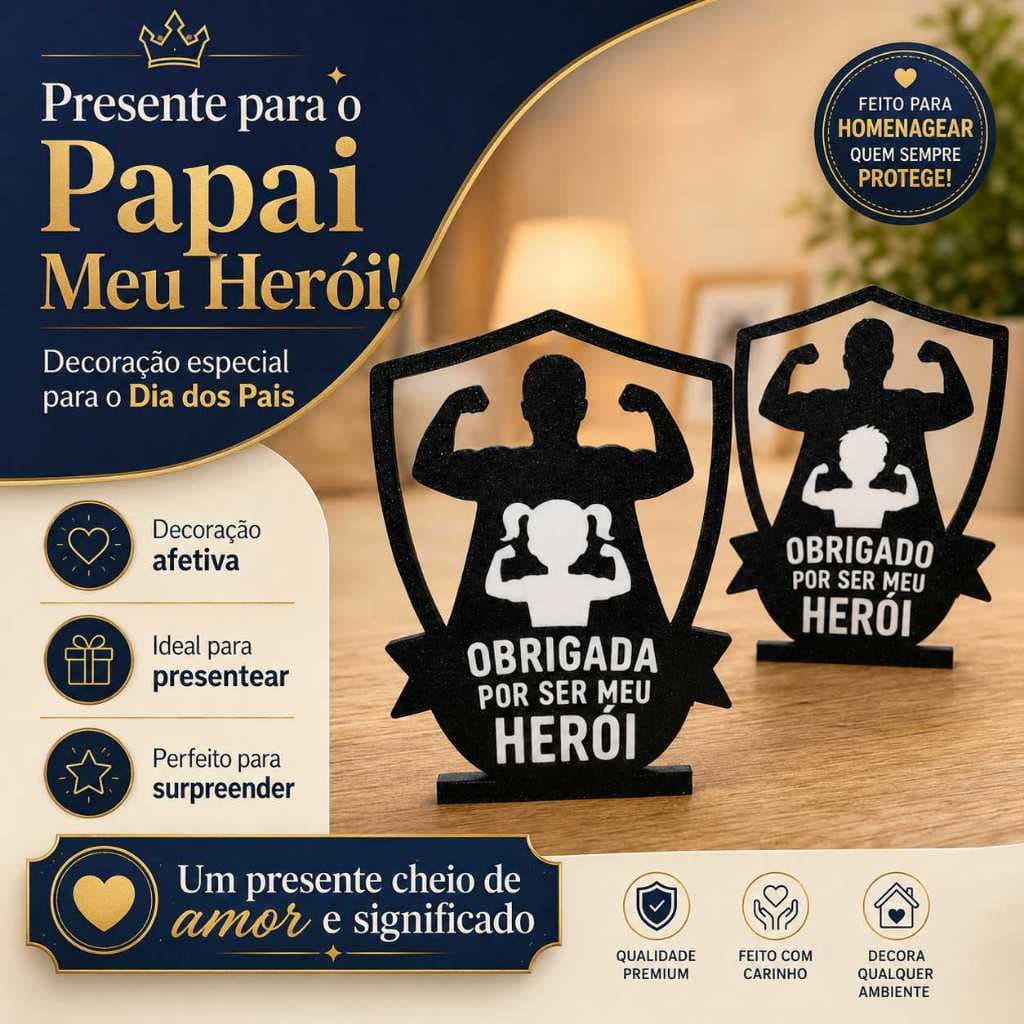 Placa Decorativa Dia dos Pais Obrigado por Ser Meu Herói | Presente para Papai | Decoração Pai e Filho ou Filha