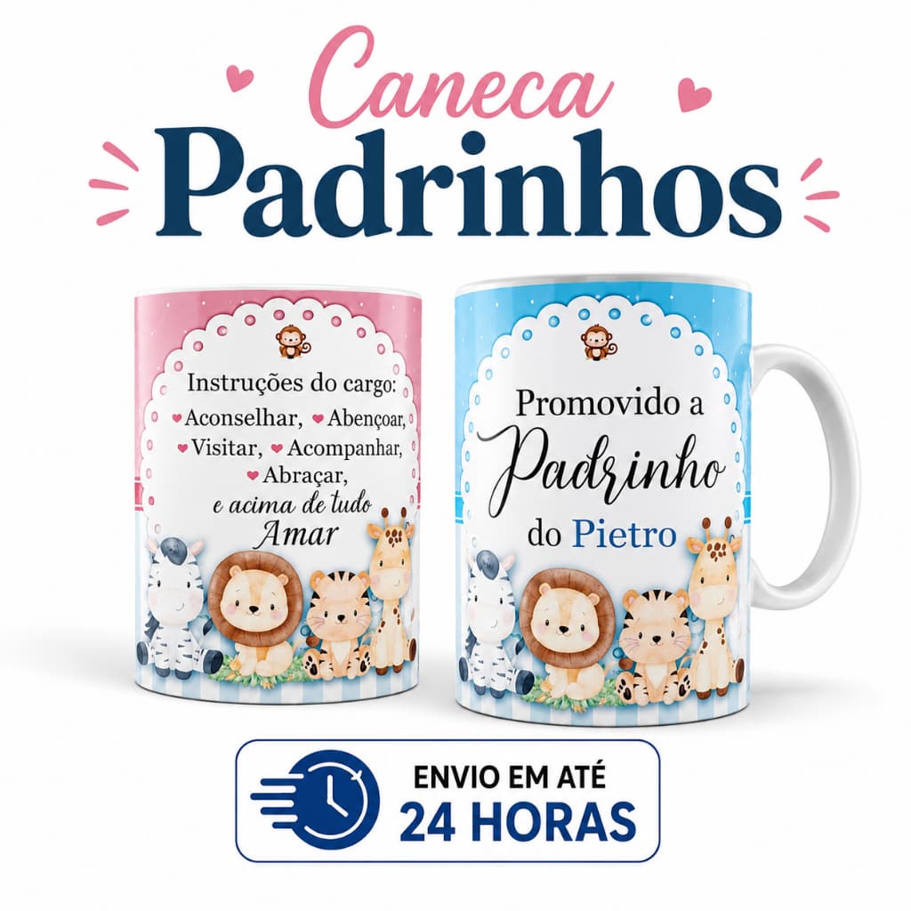 Caneca Personalizada Madrinha e Padrinho Convite Para Padrinhos Presente De Batismo Com Nome Envio em Até 24 Horas