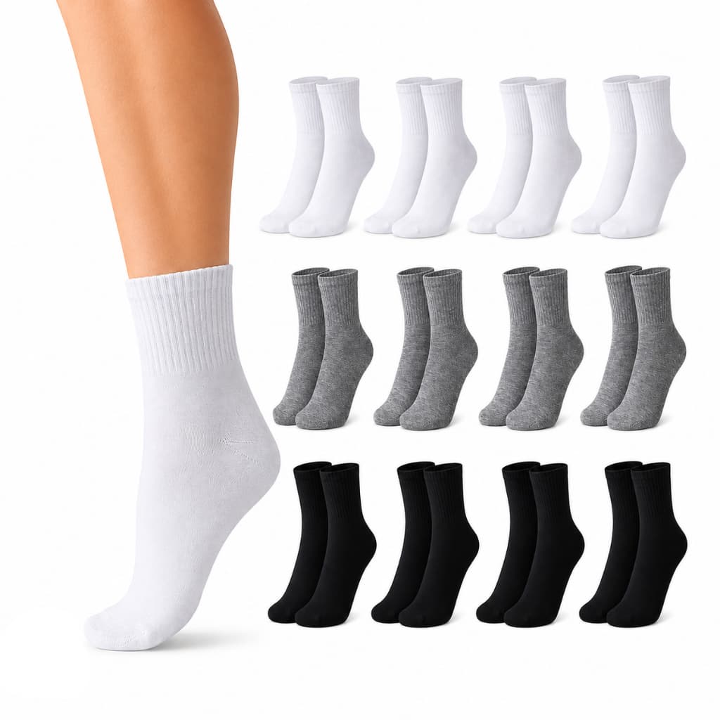 Kit Até 12 Pares Meias Branca Esportiva Lisa Meia Cano Alto Unissex para o dia a dia e Esportes