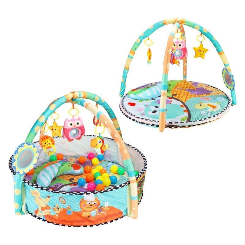 Tapete De Atividades Infantil Educativo Bebe Criança 3 em 1 Com Piscina De Bolinha.Tartaruga,Leão e Parque de animais