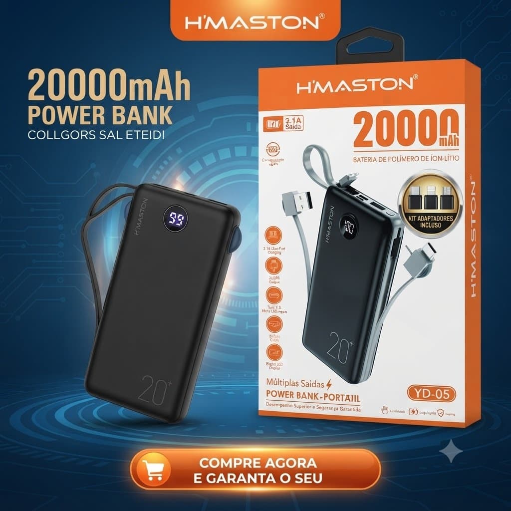 Carregador Portátil Turbo Power Bank 20000mah - Hmaston YD-05 - Original