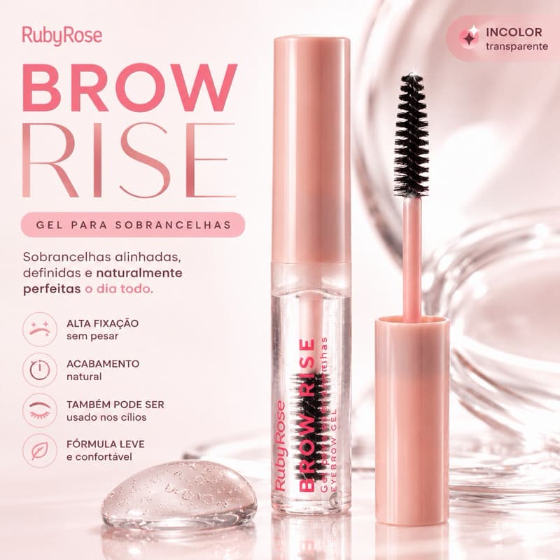 Gel Para Sobrancelhas Brow Rise Ruby Rose Original Incolor Alta Fixação Modelador de Fios