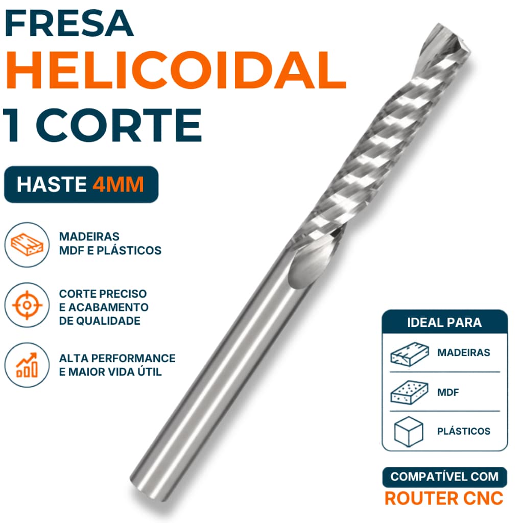Fresa Topo Reto 1 Corte Downcut 4mm 22mm Router Cnc Espiral Helicoidal