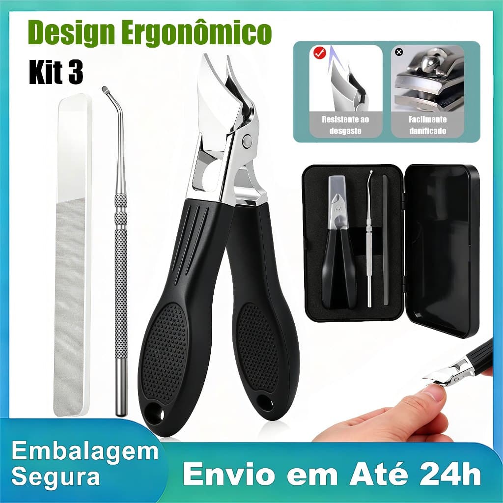 Kit 3 Alicate Cortador de Unhas Super Inclinado Anti-Respingos para Unhas Grossas Manicure