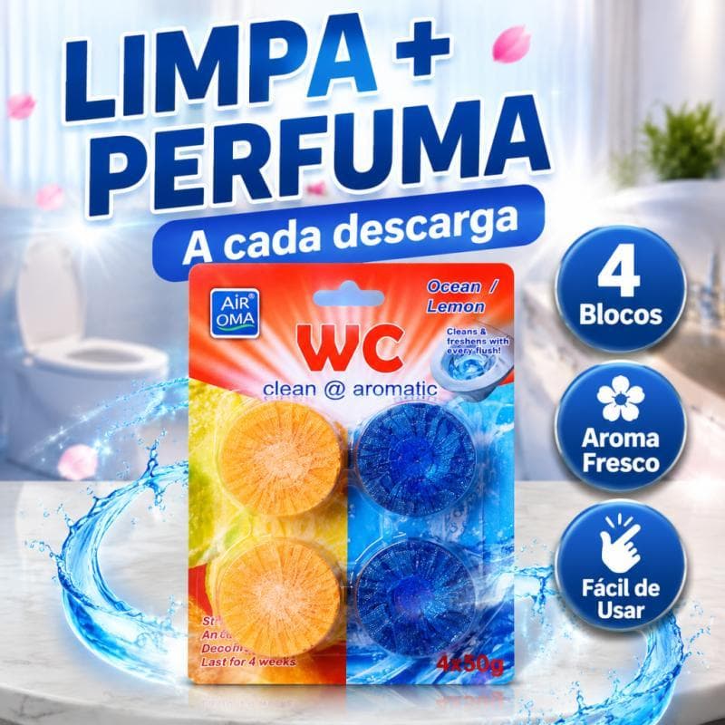AIROMA Bloco Sanitário Vaso Espuma Azul Limpeza Automática Antiodor Perfume Duradouro 4 Blocos