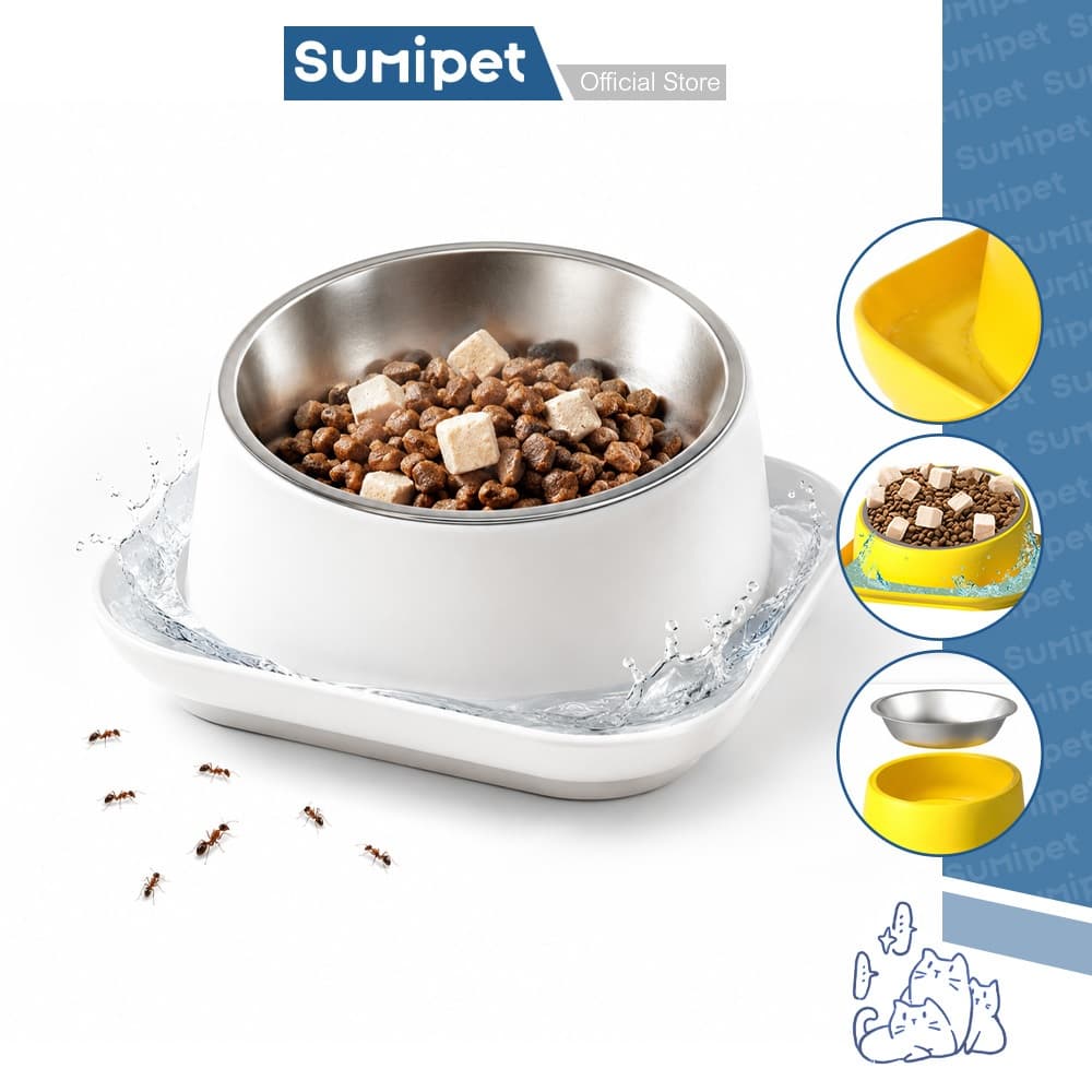 Comedouro Elevado Pet Anti-Formiga 15° com Tigela Inox Removível para Cães e Gatos