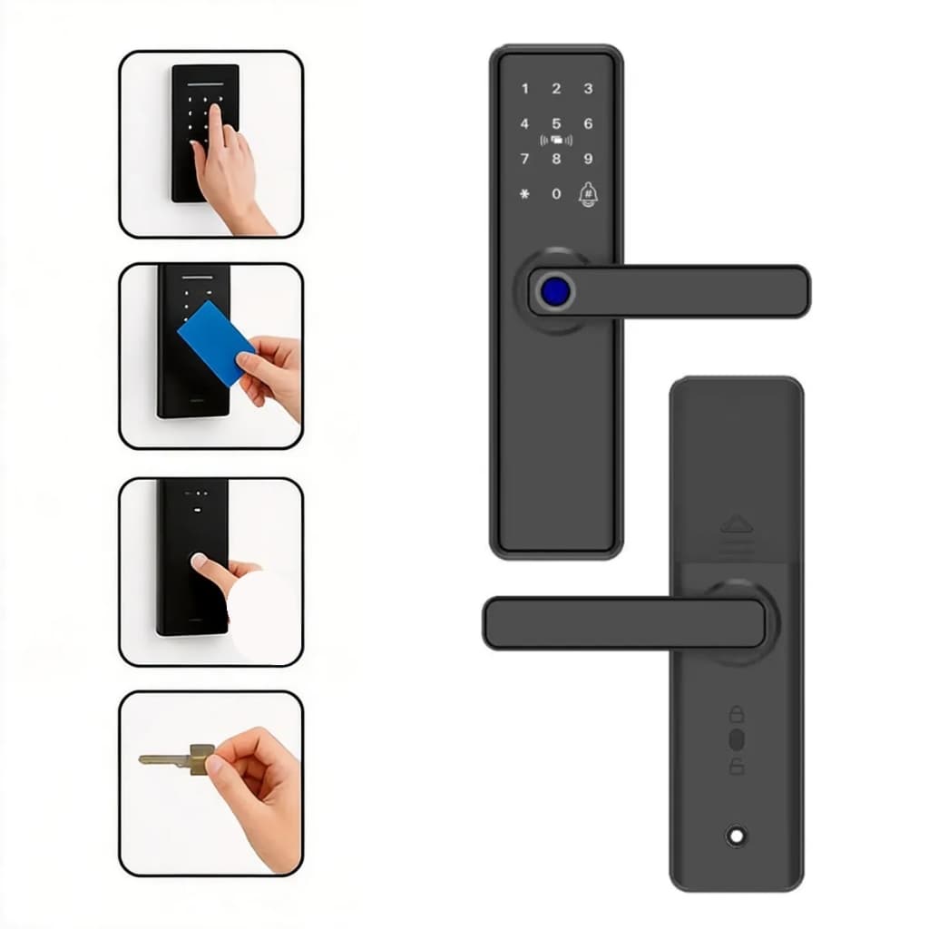 Fechadura Digital Biométrica 4 Modos Senha Cartão IC Chave Para Casa Hotel