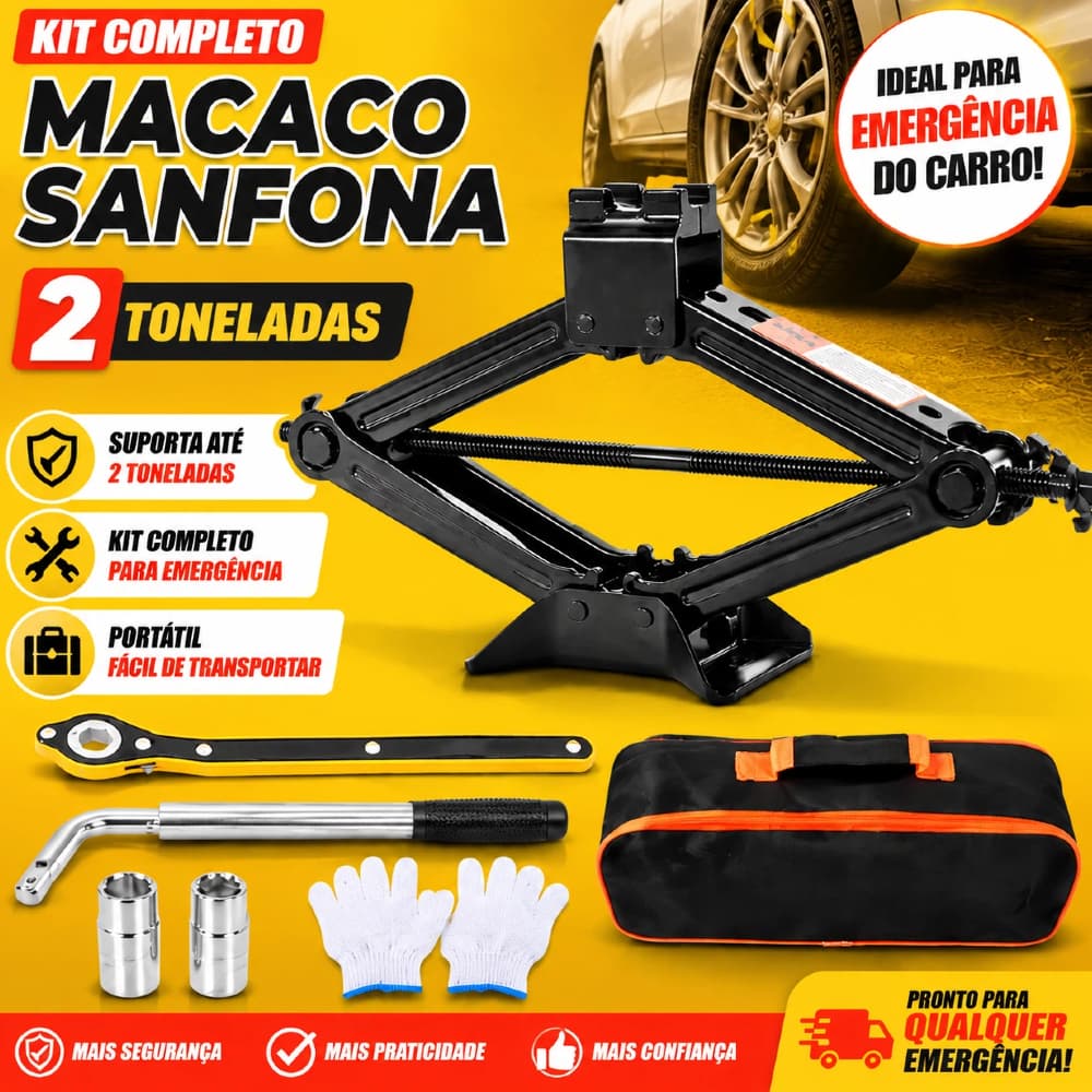 Macaco Sanfona Universal 2/1.5T Kit Completo  - Reduz Esforço na Troca de Pneu