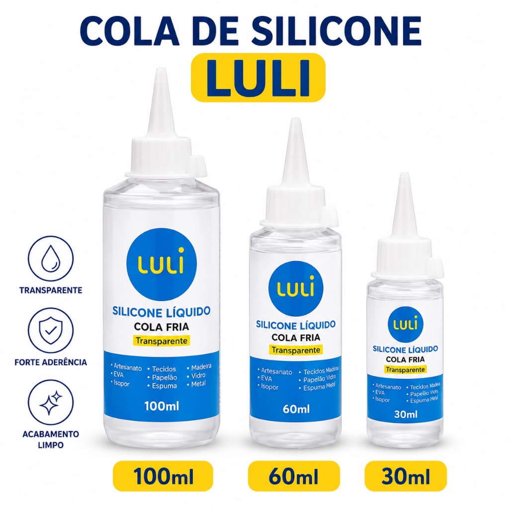 Cola de Silicone Líquido Luli 30ml/60ml /100ml Cola Fria Transparente Artesanato, EVA, Papel Tecido