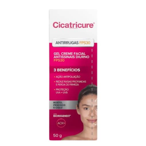 Gel Creme Facial Cicatricure Antissinais Antirugas Diurno FPS 30 50g