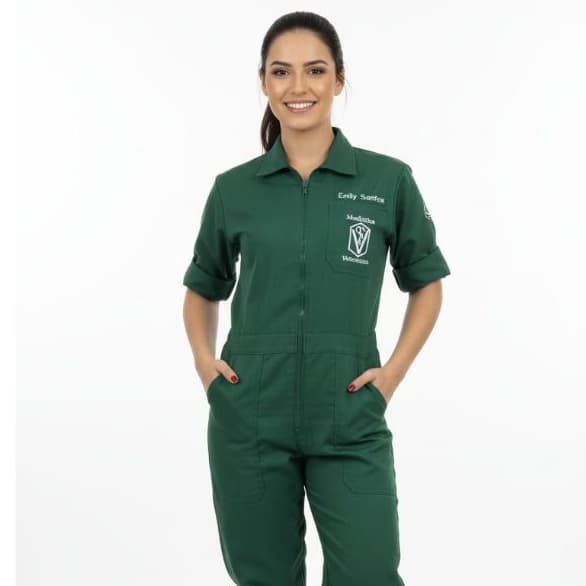 Macacão feminino no brim  personalizado medicina veterinária, manga curta ou manga longa