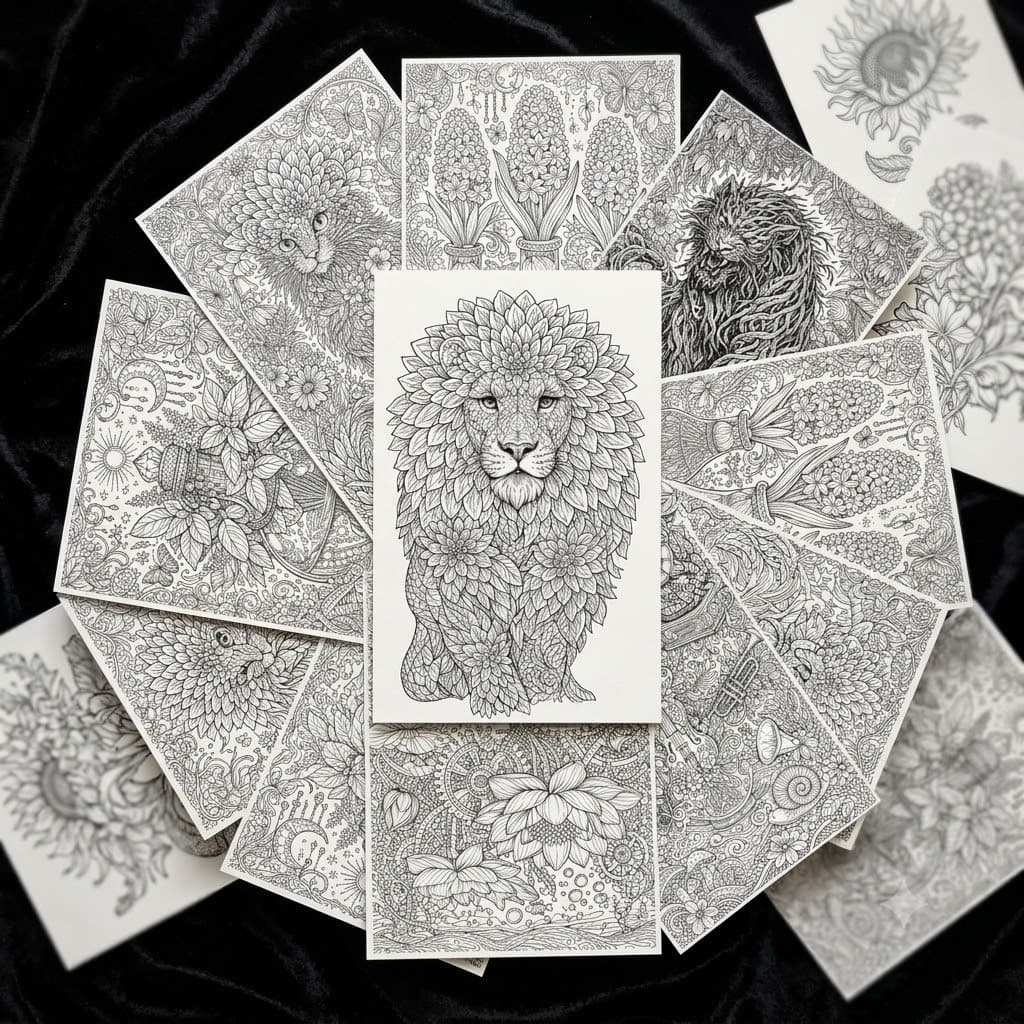 Desenhos Para Colorir Adultos - Animais Fantasia Flores Botânica - A4 e A5 - Até 200 Unidades