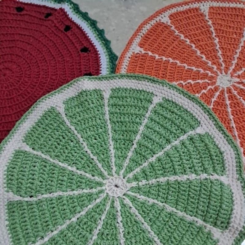 sousplat em crochê frutas/Jogo americano em crochê/ kit com três peças