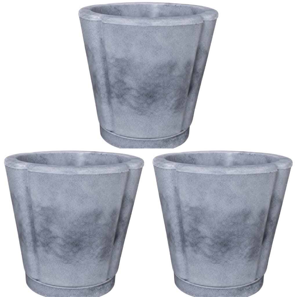 Kit 3 Vasos Para Plantas Cachepô Grego Marmorizado Tamanho M com Prato Coletor - Vaso Decorativo em Polietileno