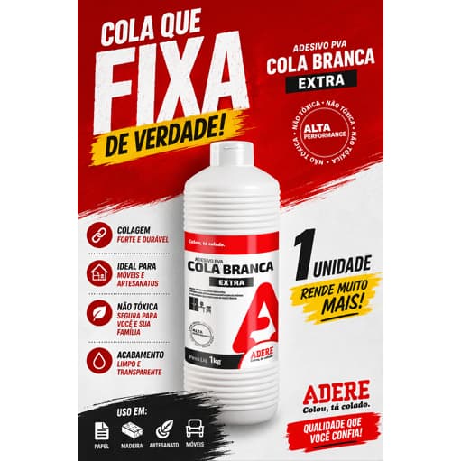 Cola Branca Adere Adesivo PVA 1KG