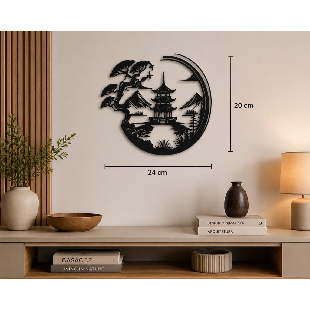 Quadro Decorativo Oriental em PLA 3D 24x20cm | Paisagem Japonesa para Parede