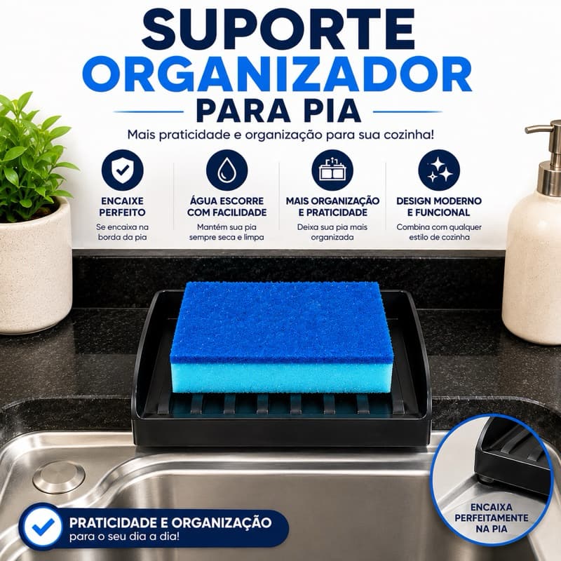 Suporte Organizador para Pia | Porta Esponja Escorredor de Pia | Organizador de Cozinha Moderno | Drenagem Rápida