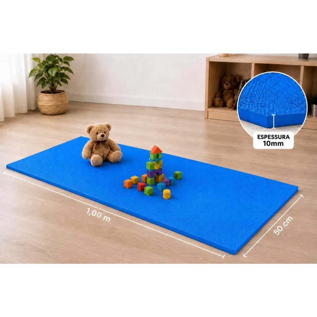 Colchonete Tapete Infantil EVA Azul Antiderrapante 100x50cmx8mm Conforto e Segurança para Crianças
