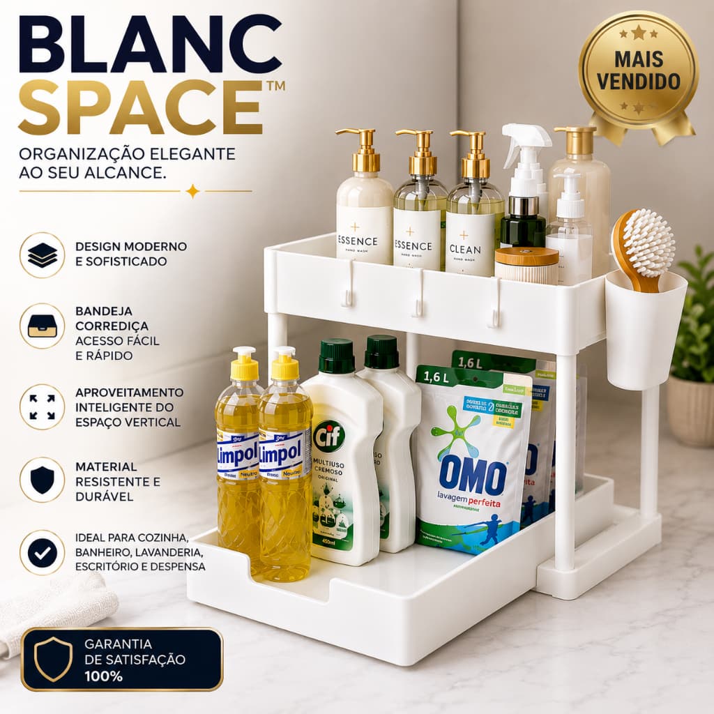 Organizador Multiuso 2 Niveis Com Bandeja Corredica Plastico Branco Armazenamento Pratico