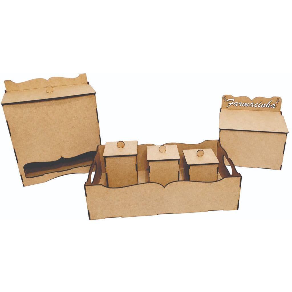 Kit Higiene Bebê Liso 6 Peças Mdf Cru Desmontado Decoração Quarto Bebê