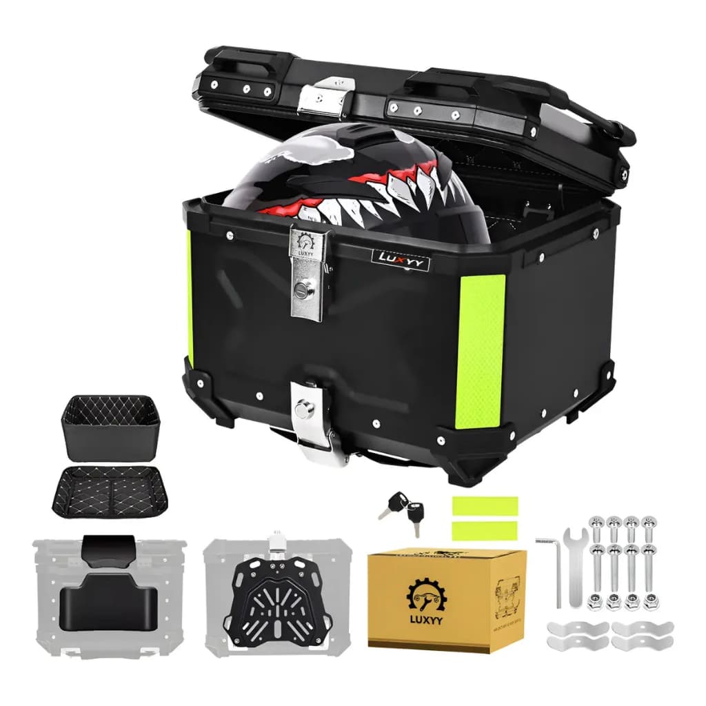 Baú Para Moto 45L Alumínio Base, Universal Top Case Maletero, Impermeável Trava Dupla Antirroubo Maletero Bauleto, Preto