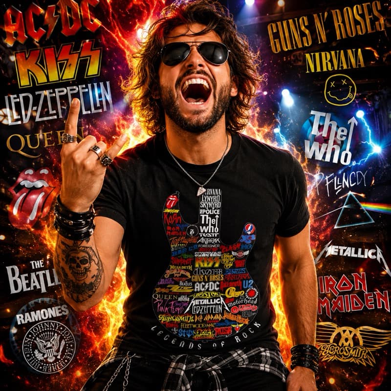 Camiseta Rock Clássico Vintage AC/DC Metallica Queen Nirvana Kiss Unissex