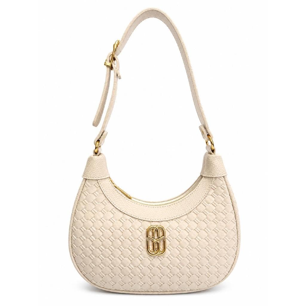 Bolsa Feminina de Ombro Canoa Hobo Pequena Trançada com Alça Ajustável Zíper Elegante Casual