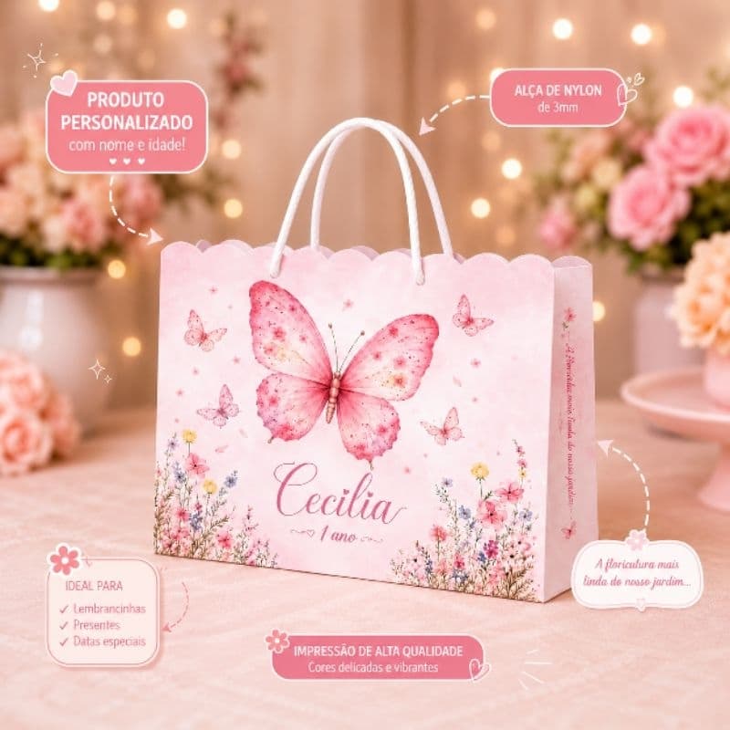 Sacolinha Personalizada Jardim das Borboletas/ sacolinha pegue e monte