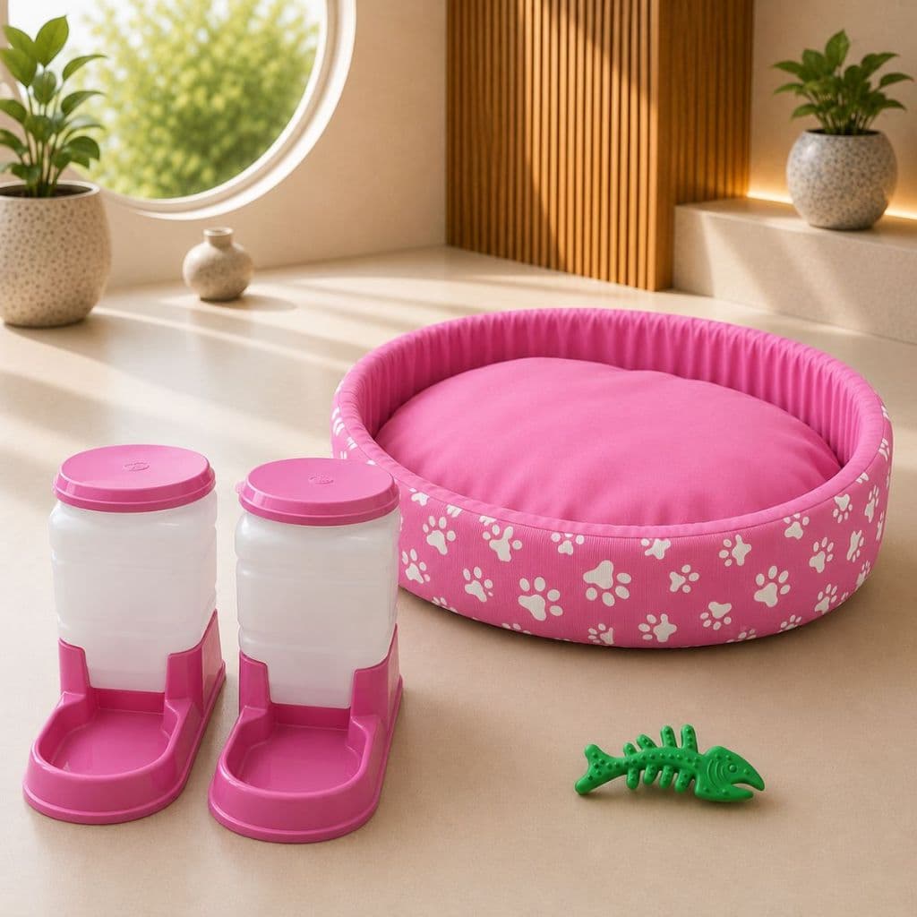 Kit Caminha Europa Pet + Comedouro e Bebedouro Automático 3 Litros + Mordedor Pet Cães Zuvy