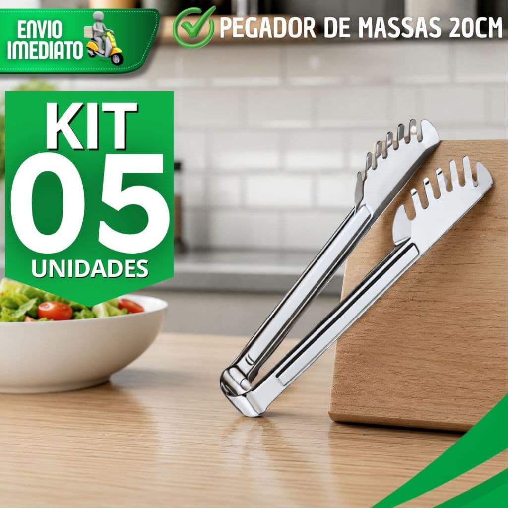 Kit Pegadores Massa e Salada em Aço Inox com Garras 20Cm Utensílio de Cozinha para Servir Utensílios
