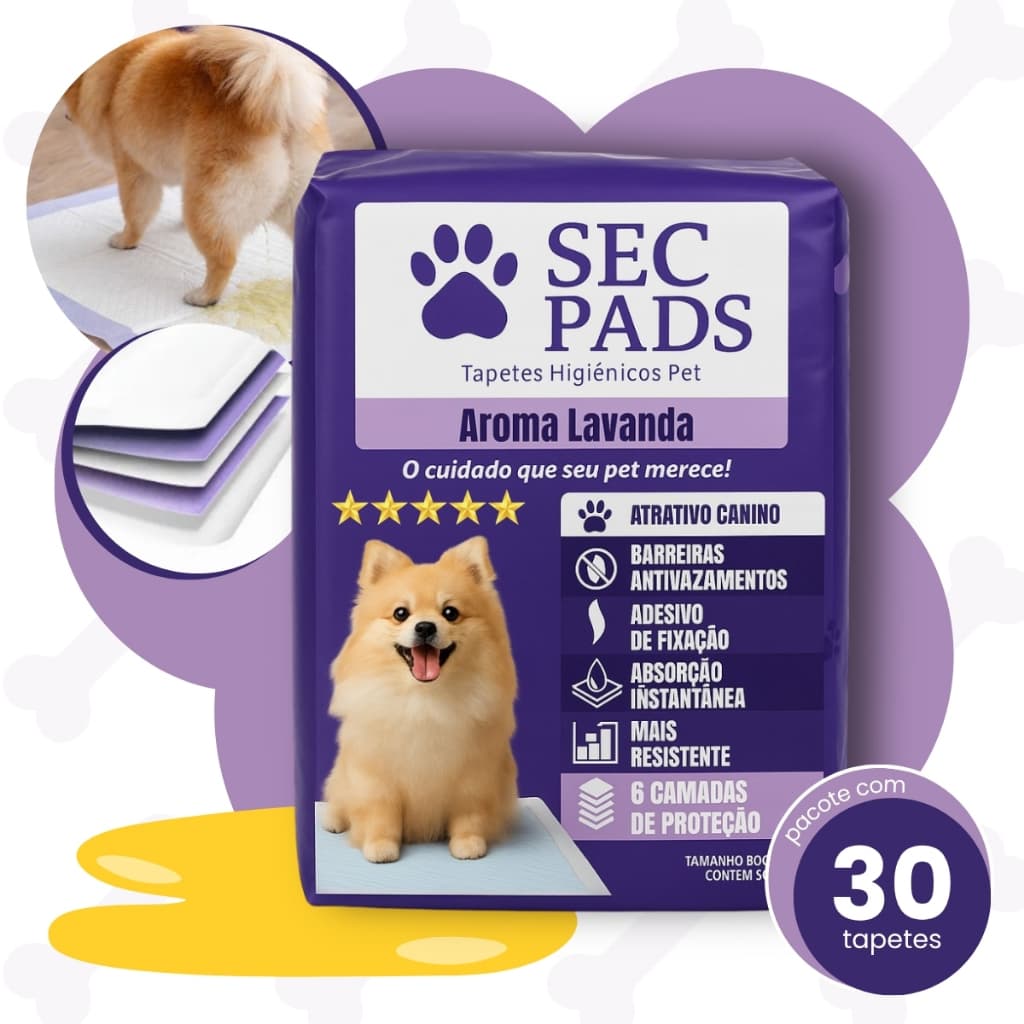 Tapete Higiênico Cães 80x60cm Pet Cheiro Lavanda 6 Camadas Absorvente Antivazamento Cachorro